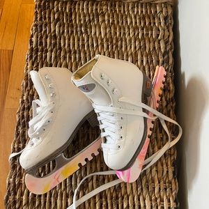 Riedell kids figure skates, size Junior 12, white, with blade covers